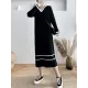 Urban Long Sleeves Loose Striped V-Neck Hooded Sweater Dresses Urban Long Sleeves Loose Striped V-Neck Hooded Sweater Dresses