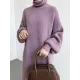Urban Loose Puff Sleeves Solid Color High-Neck Sweater Dresses Urban Loose Puff Sleeves Solid Color High-Neck Sweater Dresses