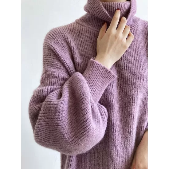 Urban Loose Puff Sleeves Solid Color High-Neck Sweater Dresses Urban Loose Puff Sleeves Solid Color High-Neck Sweater Dresses