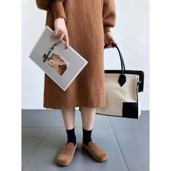 Urban Loose Puff Sleeves Solid Color High-Neck Sweater Dresses Urban Loose Puff Sleeves Solid Color High-Neck Sweater Dresses