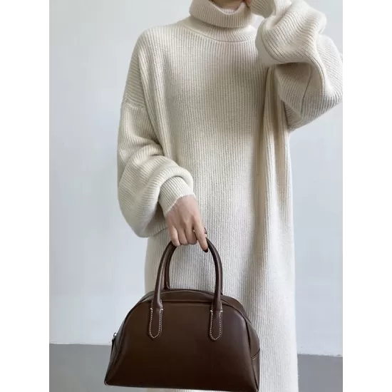 Urban Loose Puff Sleeves Solid Color High-Neck Sweater Dresses Urban Loose Puff Sleeves Solid Color High-Neck Sweater Dresses