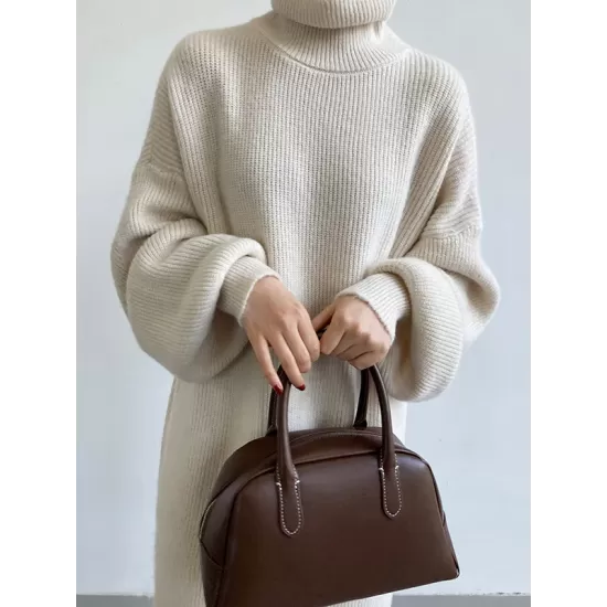 Urban Loose Puff Sleeves Solid Color High-Neck Sweater Dresses Urban Loose Puff Sleeves Solid Color High-Neck Sweater Dresses