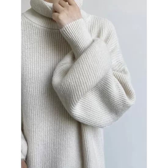 Urban Loose Puff Sleeves Solid Color High-Neck Sweater Dresses Urban Loose Puff Sleeves Solid Color High-Neck Sweater Dresses