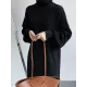Urban Loose Puff Sleeves Solid Color High-Neck Sweater Dresses Urban Loose Puff Sleeves Solid Color High-Neck Sweater Dresses