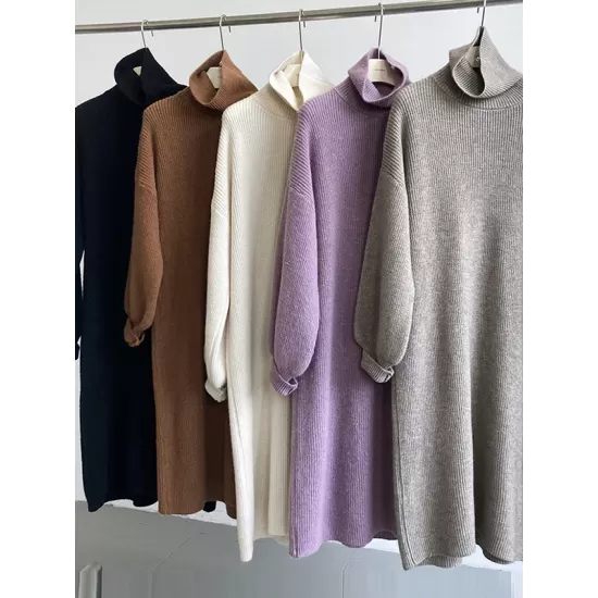 Urban Loose Puff Sleeves Solid Color High-Neck Sweater Dresses Urban Loose Puff Sleeves Solid Color High-Neck Sweater Dresses
