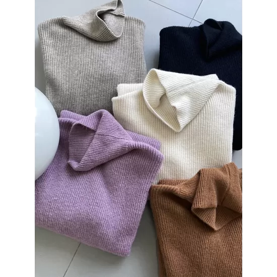 Urban Loose Puff Sleeves Solid Color High-Neck Sweater Dresses Urban Loose Puff Sleeves Solid Color High-Neck Sweater Dresses