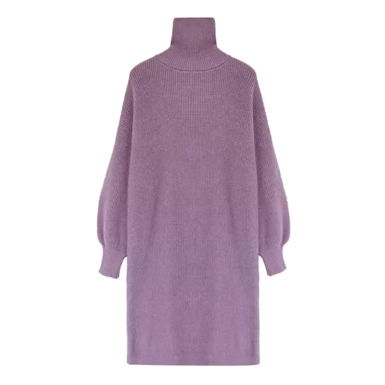 Urban Loose Puff Sleeves Solid Color High-Neck Sweater Dresses Urban Loose Puff Sleeves Solid Color High-Neck Sweater Dresses