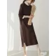 Urban Long Sleeves Loose Split-Side Solid Color Round-Neck Sweater Dresses Urban Long Sleeves Loose Split-Side Solid Color Round-Neck Sweater Dresses