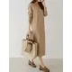 Urban Long Sleeves Loose Split-Side Solid Color Round-Neck Sweater Dresses Urban Long Sleeves Loose Split-Side Solid Color Round-Neck Sweater Dresses