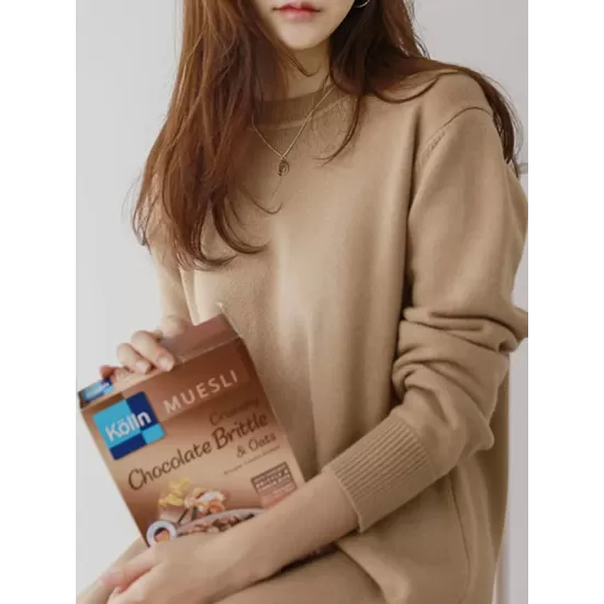 Urban Long Sleeves Loose Split-Side Solid Color Round-Neck Sweater Dresses Urban Long Sleeves Loose Split-Side Solid Color Round-Neck Sweater Dresses