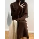Casual Loose Long Sleeves Solid Color Zipper High-Neck Sweater Dresses Casual Loose Long Sleeves Solid Color Zipper High-Neck Sweater Dresses