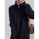 Casual Loose Long Sleeves Solid Color Zipper High-Neck Sweater Dresses Casual Loose Long Sleeves Solid Color Zipper High-Neck Sweater Dresses
