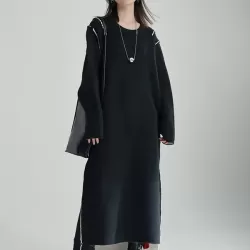 Casual Long Sleeves Loose Solid Color Round-Neck Sweater Dresses