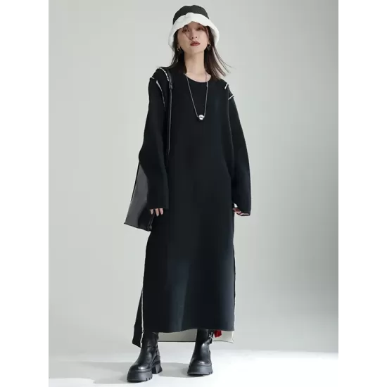 Casual Long Sleeves Loose Solid Color Round-Neck Sweater Dresses Casual Long Sleeves Loose Solid Color Round-Neck Sweater Dresses