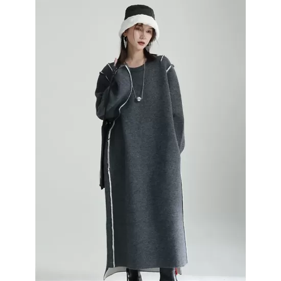 Casual Long Sleeves Loose Solid Color Round-Neck Sweater Dresses Casual Long Sleeves Loose Solid Color Round-Neck Sweater Dresses
