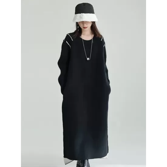 Casual Long Sleeves Loose Solid Color Round-Neck Sweater Dresses Casual Long Sleeves Loose Solid Color Round-Neck Sweater Dresses