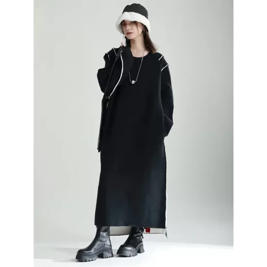 Casual Long Sleeves Loose Solid Color Round-Neck Sweater Dresses Casual Long Sleeves Loose Solid Color Round-Neck Sweater Dresses