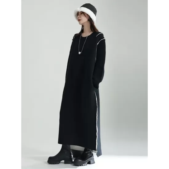 Casual Long Sleeves Loose Solid Color Round-Neck Sweater Dresses Casual Long Sleeves Loose Solid Color Round-Neck Sweater Dresses