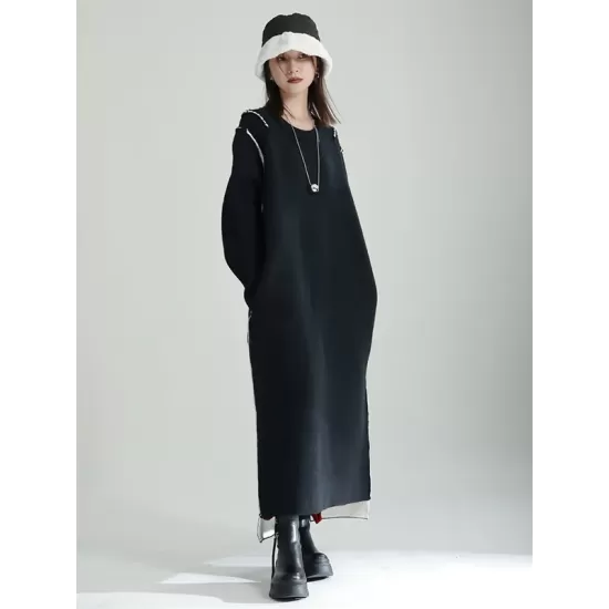 Casual Long Sleeves Loose Solid Color Round-Neck Sweater Dresses Casual Long Sleeves Loose Solid Color Round-Neck Sweater Dresses