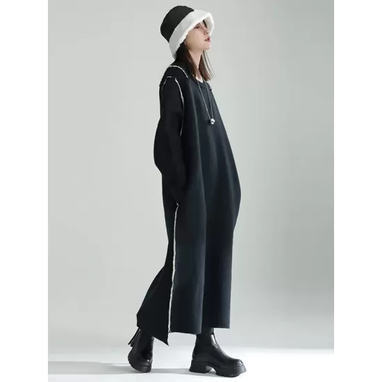 Casual Long Sleeves Loose Solid Color Round-Neck Sweater Dresses Casual Long Sleeves Loose Solid Color Round-Neck Sweater Dresses