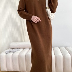Urban Loose Long Sleeves Solid Color Round-Neck Sweater Dresses