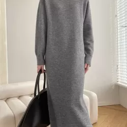 Urban Loose Long Sleeves Solid Color Round-Neck Sweater Dresses