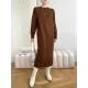 Urban Loose Long Sleeves Solid Color Round-Neck Sweater Dresses Urban Loose Long Sleeves Solid Color Round-Neck Sweater Dresses