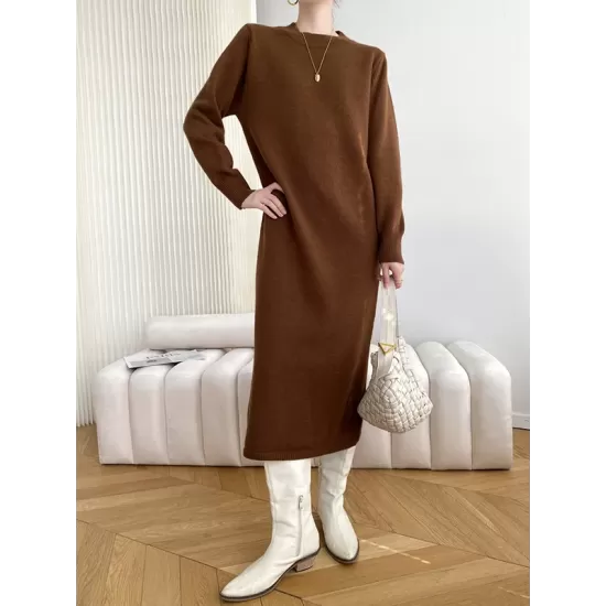Urban Loose Long Sleeves Solid Color Round-Neck Sweater Dresses Urban Loose Long Sleeves Solid Color Round-Neck Sweater Dresses