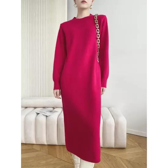 Urban Loose Long Sleeves Solid Color Round-Neck Sweater Dresses Urban Loose Long Sleeves Solid Color Round-Neck Sweater Dresses