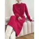 Urban Loose Long Sleeves Solid Color Round-Neck Sweater Dresses Urban Loose Long Sleeves Solid Color Round-Neck Sweater Dresses