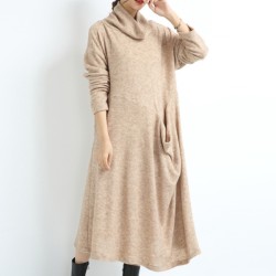 Casual Long Sleeves Loose Keep Warm Solid Color Heaps Collar Sweater Dresses