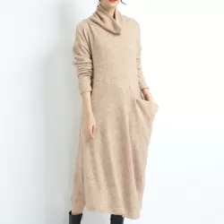 Casual Long Sleeves Loose Keep Warm Solid Color Heaps Collar Sweater Dresses