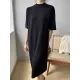 Solid Color Split-Joint Loose Short Sleeves Round-neck Sweater Dresses Midi Dresses Solid Color Split-Joint Loose Short Sleeves Round-neck Sweater Dresses Midi Dresses