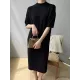 Solid Color Split-Joint Loose Short Sleeves Round-neck Sweater Dresses Midi Dresses Solid Color Split-Joint Loose Short Sleeves Round-neck Sweater Dresses Midi Dresses