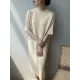Solid Color Split-Joint Loose Short Sleeves Round-neck Sweater Dresses Midi Dresses Solid Color Split-Joint Loose Short Sleeves Round-neck Sweater Dresses Midi Dresses