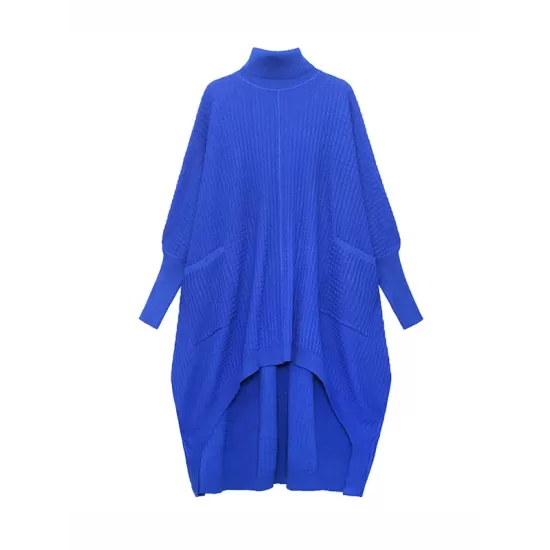 Batwing Sleeves High-Low Pockets Solid Color High-Neck Midi Dresses Sweater Dresses Batwing Sleeves High-Low Pockets Solid Color High-Neck Midi Dresses Sweater Dresses