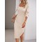 Solid Color Split-Side Long Sleeves Skinny Square-Neck Sweater Dresses