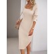 Solid Color Split-Side Long Sleeves Skinny Square-Neck Sweater Dresses Solid Color Split-Side Long Sleeves Skinny Square-Neck Sweater Dresses
