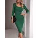 Solid Color Split-Side Long Sleeves Skinny Square-Neck Sweater Dresses Solid Color Split-Side Long Sleeves Skinny Square-Neck Sweater Dresses