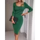 Solid Color Split-Side Long Sleeves Skinny Square-Neck Sweater Dresses Solid Color Split-Side Long Sleeves Skinny Square-Neck Sweater Dresses