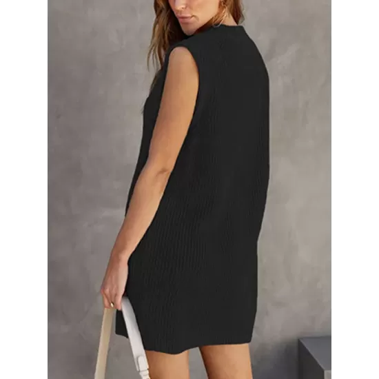 Solid Color Split-Joint Tied Waist Loose Sleeveless Round-Neck Sweater Dresses Mini Dresses Solid Color Split-Joint Tied Waist Loose Sleeveless Round-Neck Sweater Dresses Mini Dresses