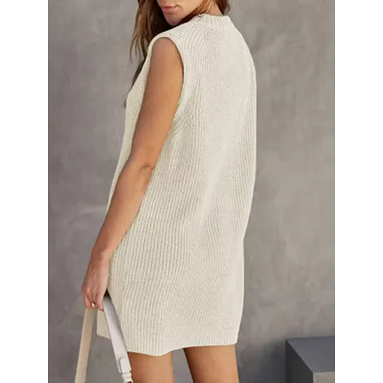 Solid Color Split-Joint Tied Waist Loose Sleeveless Round-Neck Sweater Dresses Mini Dresses Solid Color Split-Joint Tied Waist Loose Sleeveless Round-Neck Sweater Dresses Mini Dresses