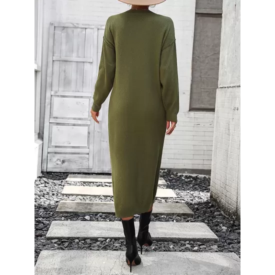 Buttoned Split-Joint Long Sleeves Loose Round-Neck Sweater Dresses Midi Dresses Buttoned Split-Joint Long Sleeves Loose Round-Neck Sweater Dresses Midi Dresses