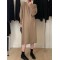 Solid Color Long Sleeves Loose V-Neck Sweater Dresses Midi Dresses