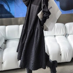 A-Line Long Sleeves Asymmetric Solid Color Split-Joint High-Neck Midi Dresses Sweater Dresses