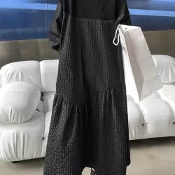 A-Line Long Sleeves Asymmetric Solid Color Split-Joint High-Neck Midi Dresses Sweater Dresses