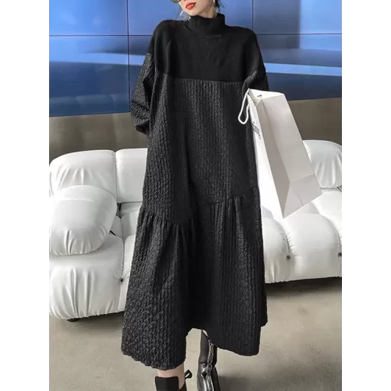 A-Line Long Sleeves Asymmetric Solid Color Split-Joint High-Neck Midi Dresses Sweater Dresses A-Line Long Sleeves Asymmetric Solid Color Split-Joint High-Neck Midi Dresses Sweater Dresses