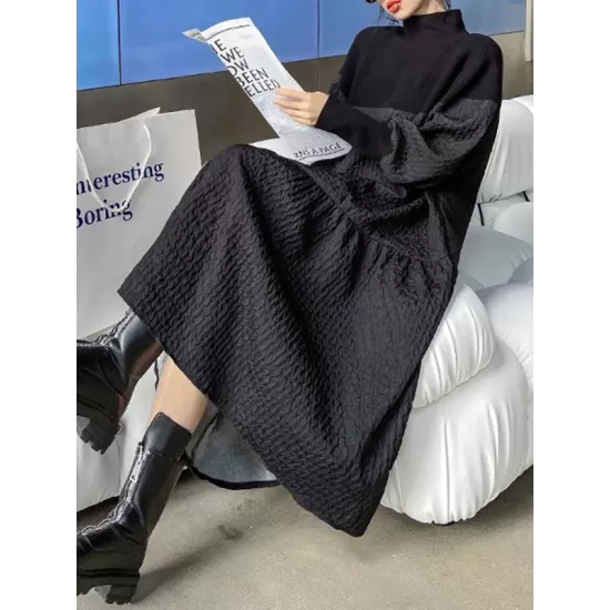 A-Line Long Sleeves Asymmetric Solid Color Split-Joint High-Neck Midi Dresses Sweater Dresses A-Line Long Sleeves Asymmetric Solid Color Split-Joint High-Neck Midi Dresses Sweater Dresses