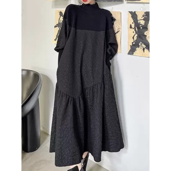 A-Line Long Sleeves Asymmetric Solid Color Split-Joint High-Neck Midi Dresses Sweater Dresses A-Line Long Sleeves Asymmetric Solid Color Split-Joint High-Neck Midi Dresses Sweater Dresses