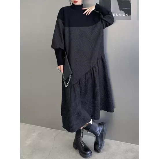 A-Line Long Sleeves Asymmetric Solid Color Split-Joint High-Neck Midi Dresses Sweater Dresses A-Line Long Sleeves Asymmetric Solid Color Split-Joint High-Neck Midi Dresses Sweater Dresses